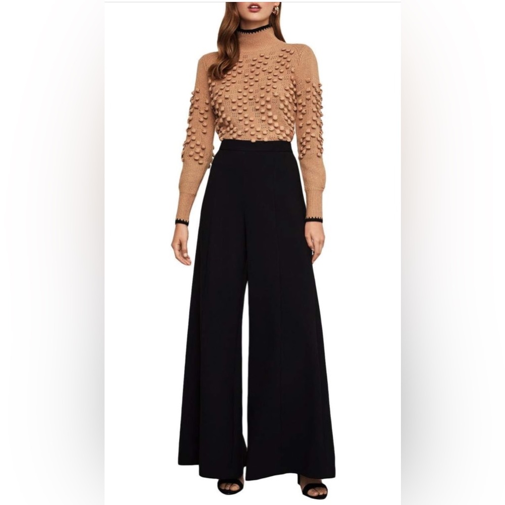 BCBGMAXAZRIA Women's Crepe Palazzo Pant Elegant Black Wide-Leg Pants